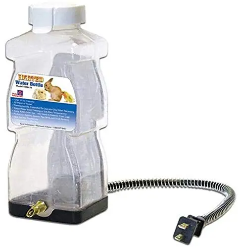 Farm Innovators white heated plastic water bottle for outdoor rabbit hutches
