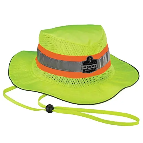 Ergodyne Hi-vis Ranger Sun Hat in lime color with wide brim and mesh vents