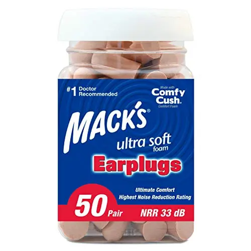 Mack's Ultra Soft Foam Earplugs in a plastic jar