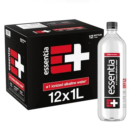 Essentia Water 1 Liter bottles in a 12-pack case