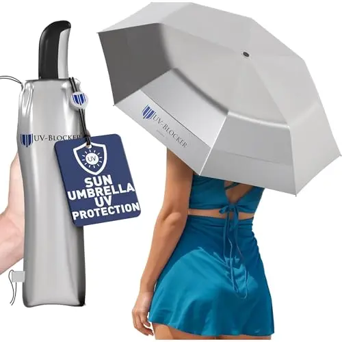 UV-Blocker silver travel umbrella with double vented canopy