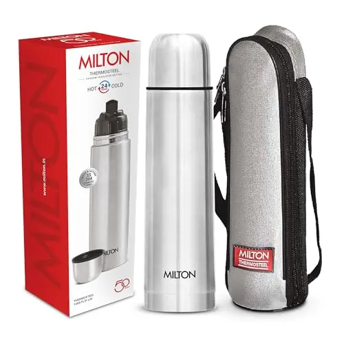 Milton Thermosteel silver thermos with flip lid