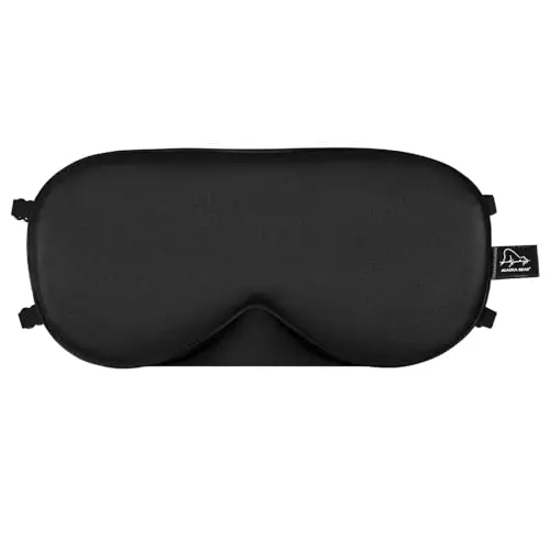 Alaska Bear black silk sleep mask with two thin, adjustable straps.