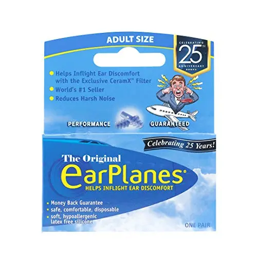 Navy blue EarPlanes earplugs with ceramic pressure filter