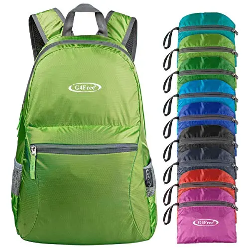 G4Free 20L foldable daypack folded into pouch and open