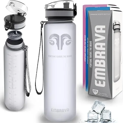 Embrava 32oz Tritan plastic sports water bottle with flip-top lid