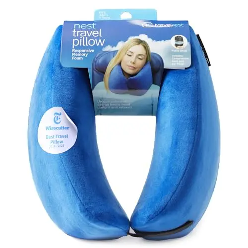 TRAVELREST blue memory foam nest neck pillow with flat back