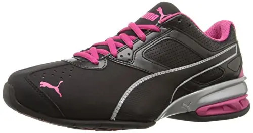 PUMA Women's Tazon 6 Sneaker in black, silver, and purple