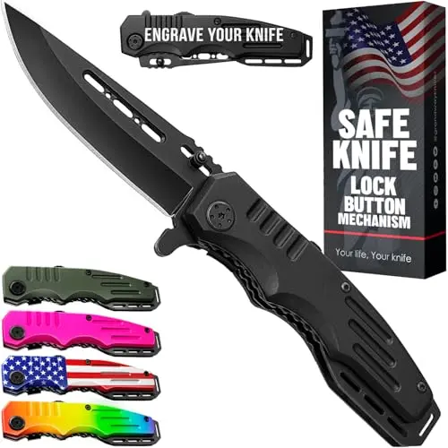 Grand Way black aluminum handled tactical folding pocket knife