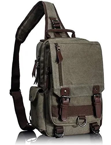 Leaper Retro canvas crossbody messenger bag in army green