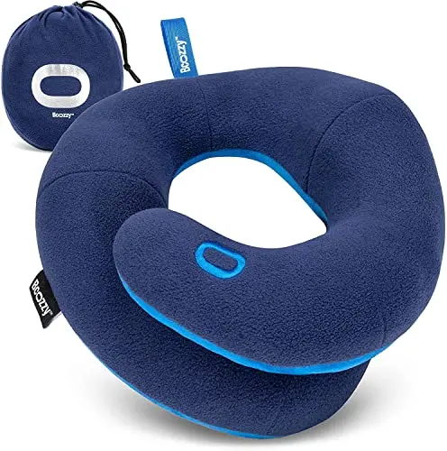 BCOZZY Navy Blue kids travel neck pillow wrapped around a child's neck