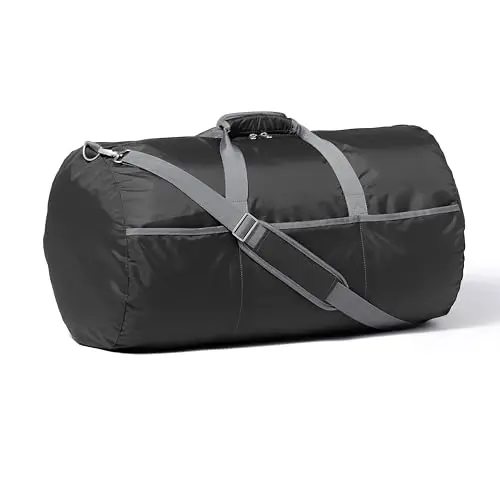 Amazon Basics black extra-large foldable duffel bag with zippered pockets