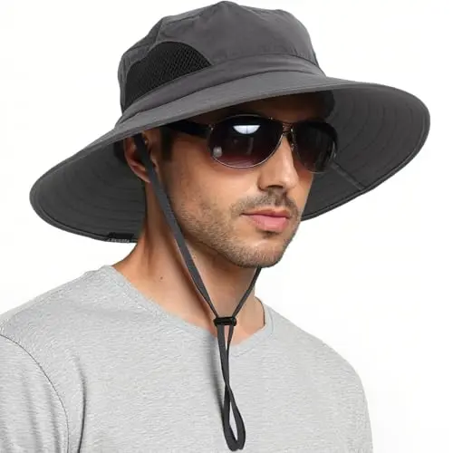 EINSKEY dark gray waterproof bucket hat with a very wide brim for sun and rain protection