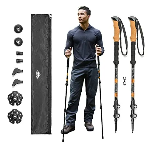 Cascade Mountain Tech Aluminum Trekking Poles with orange cork grip