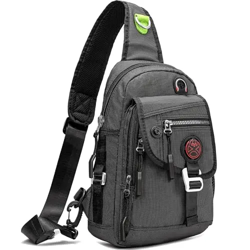 NICGID black nylon sling bag with multiple front pockets