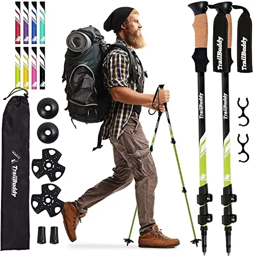TrailBuddy adjustable aluminum trekking poles with cork handles