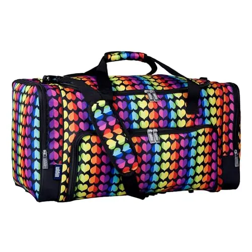Wildkin rainbow hearts patterned kids' duffel bag with colorful design