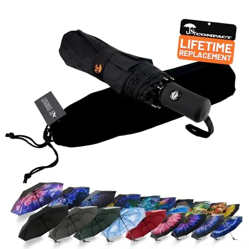 SY COMPACT automatic black travel umbrella for sun and rain