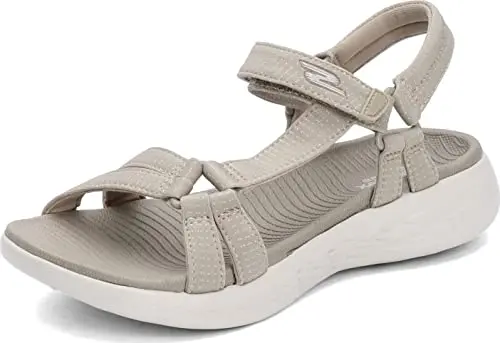 Skechers On-the-go 600 Sport Sandal in a neutral color with strappy design.