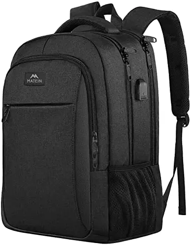 MATEIN black laptop backpack with USB port and luggage strap