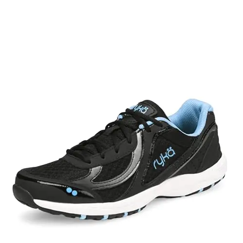 Ryka Women's Dash 3 Walking Shoes in black, meteorite, and blue