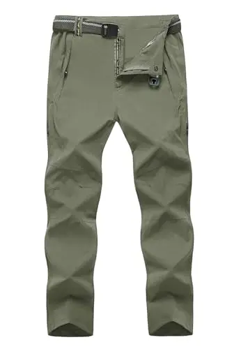 TBMPOY Men's Lightweight Hiking Pants with belt and multiple pockets in sage green