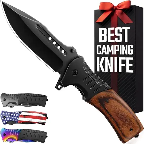 Grand Way folding pocket knife with rosewood handle and glass breaker