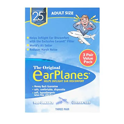 EarPlanes Super Soft earplugs in blue with a storage case