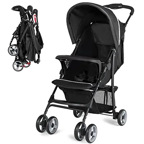 Baby Joy Lightweight Compact Stroller showing adjustable canopy and storage basket