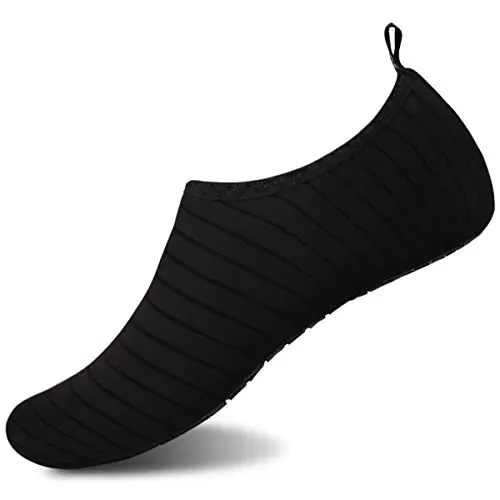 WateLves simple black water socks with a pull tab, designed for minimalism and quick drying
