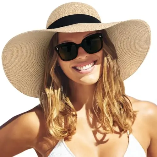 FURTALK wide brim floppy straw sun hat for women