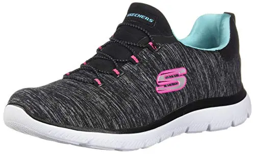 Skechers women's slip-on walking sneaker in black and light blue