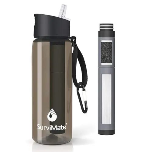 SurviMate 5-Stage Ultra-Filtration Filtered Water Bottle in black