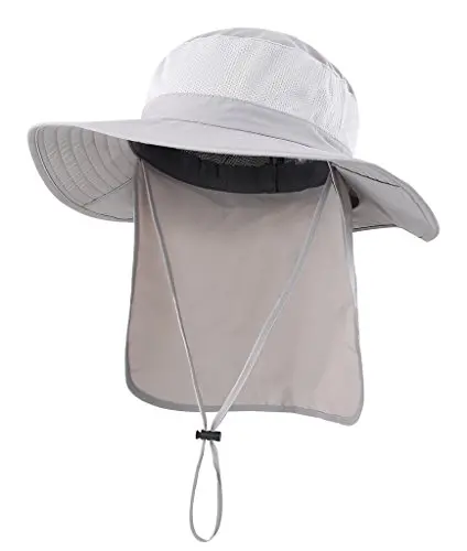 Home Prefer light gray sun hat with stowable neck flap