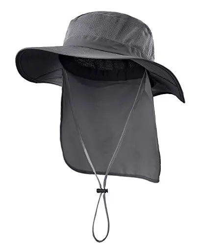 Home Prefer dark gray mesh sun hat with stowable neck flap and wide brim