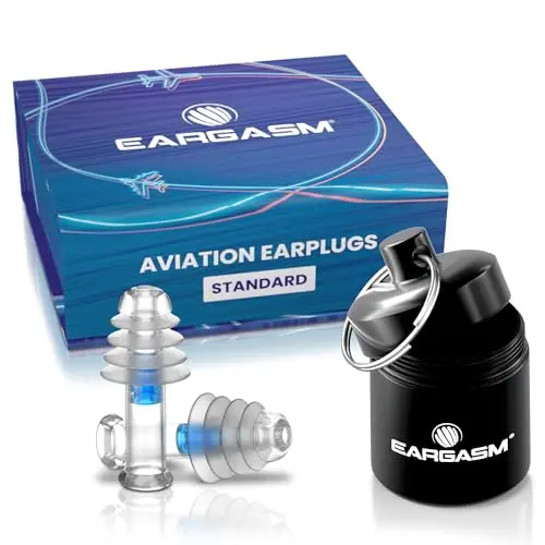 Eargasm Aviation earplugs with compact aluminum carrying case