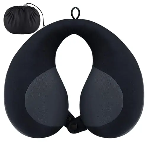 INFANZIA Black kids travel neck pillow with snap button for chin support