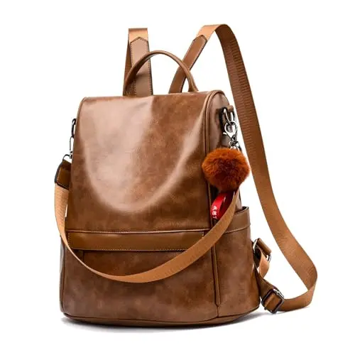 CHERUTY PU leather anti-theft backpack purse for women in tan