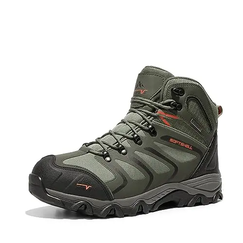 NORTIV 8 Men's waterproof hiking boots on a muddy forest trail