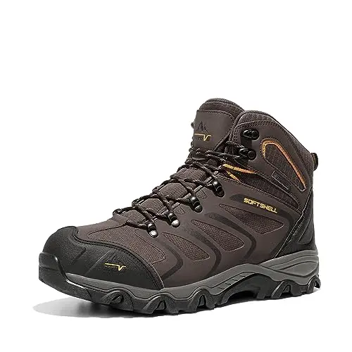 NORTIV 8 men's ankle-high waterproof hiking boots on a muddy trail