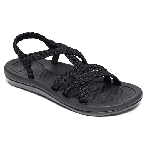 MEGNYA women's braided strap sandals with a cushioned sole and open toe