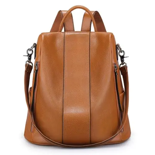 S-ZONE genuine leather medium anti-theft backpack purse for women