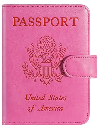 Pink classic leather passport cover wallet with card slots open