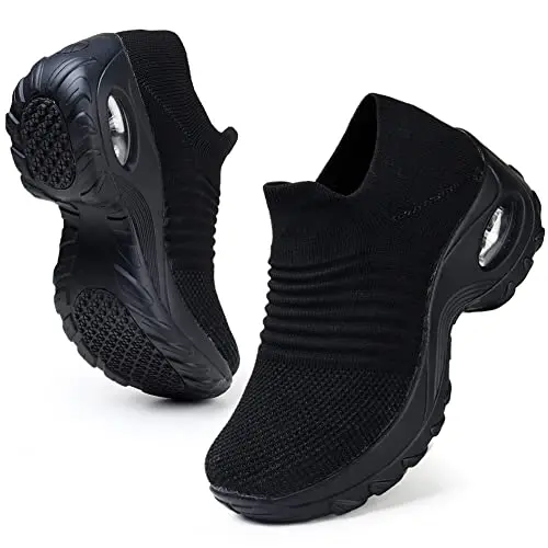 HKR Women's Walking Tennis Shoes Slip On in all black