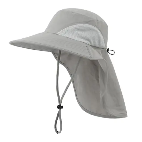 HOME PREFER outdoor sun hat with neck flap and mesh vents for fishing