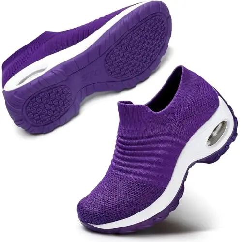 STQ Women's Slip On Walking Shoes in Purple Mesh