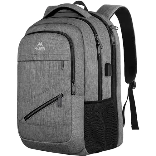 MATEIN 17 inch grey travel laptop backpack with USB port