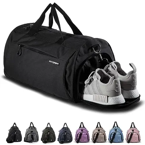 Fitgriff medium duffel bag showing its separate shoe and wet compartments.