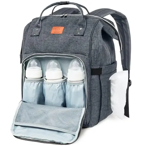 KeaBabies Mystic Gray Diaper Bag Backpack with side bottle pockets