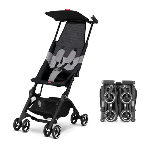 gb Pockit Air Stroller folded into an ultra-compact handbag-sized shape